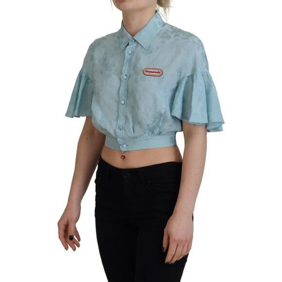 Dsquared² Blue Collared Button Down Short Sleeve Cropped Women's Top (Pre-Owned) - Picture 2 of 5